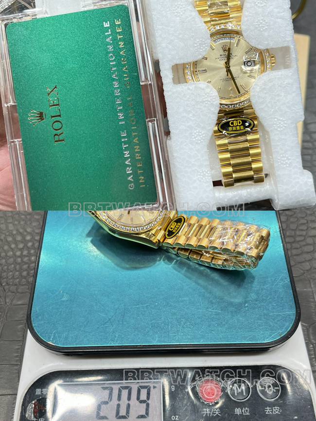 collectible watch CBD factory gold plate RolexDay-Dateyellow golddiamond bezel3255 mechanical front live photo