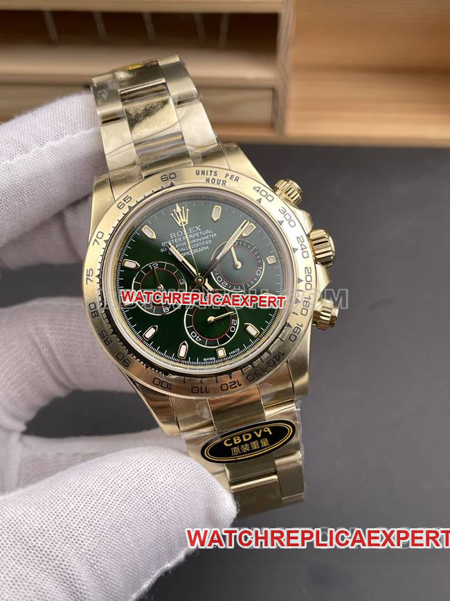 1:1replica watch Daytonagreen dialCBD factory Rolexyellow gold4130 mechanical front live photo
