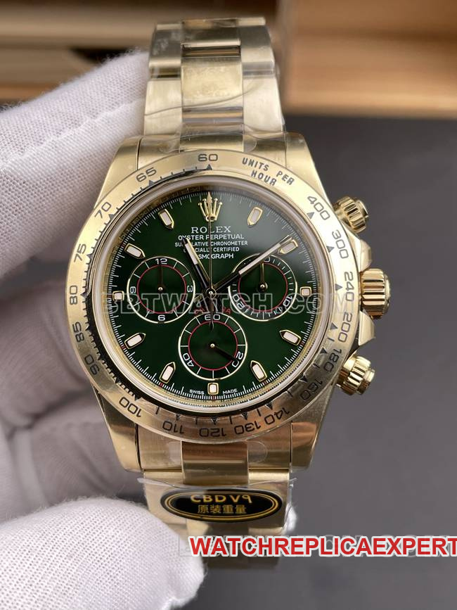 1:1replica watch Daytonagreen dialCBD factory Rolexyellow gold4130 mechanical front live photo