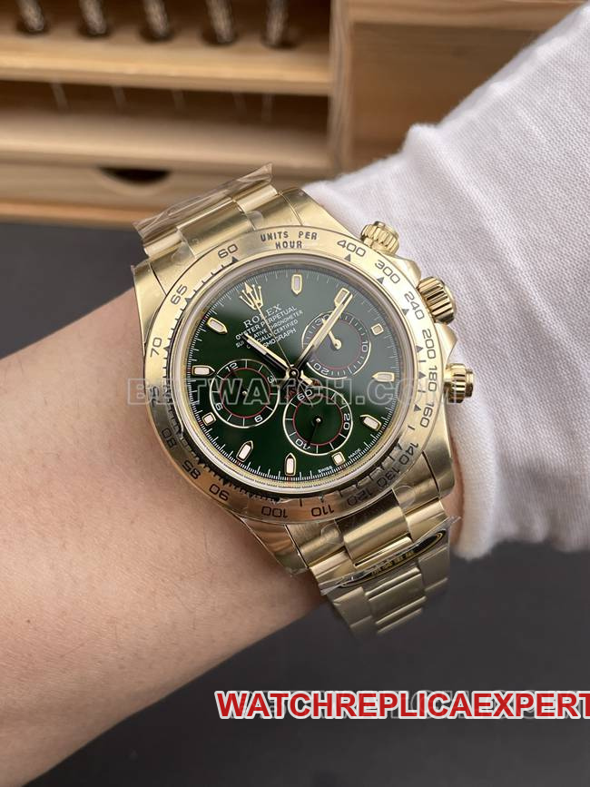 1:1replica watch Daytonagreen dialCBD factory Rolexyellow gold4130 mechanical front live photo