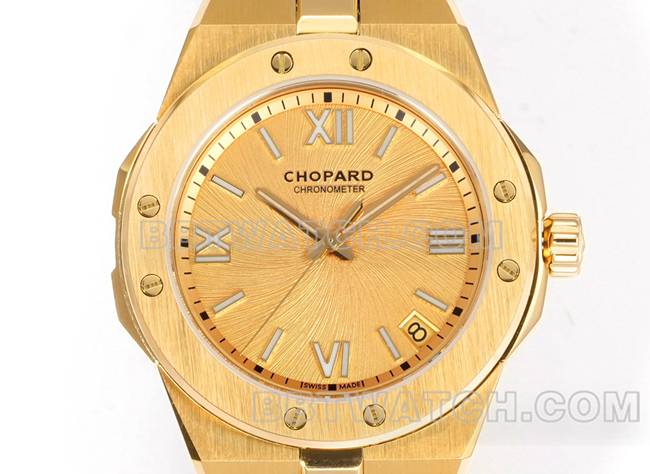 1:1replica watch ChopardGH factory snow mountain proud wing gold plate 41mmyellow gold steel braceletfront live photo