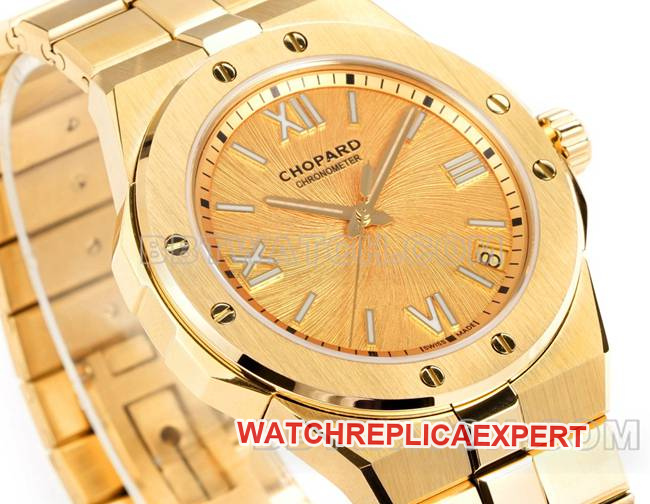 1:1replica watch ChopardGH factory snow mountain proud wing gold plate 41mmyellow gold steel braceletfront live photo