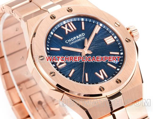watch ChopardGH factory snow mountain proud wing blue dial41mmrose gold steel braceletfront live photo