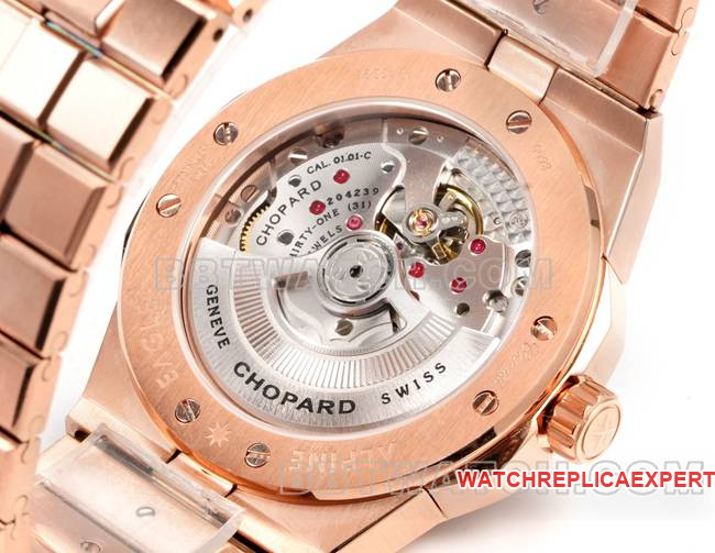 watch ChopardGH factory snow mountain proud blue dial41mmrose gold steel braceletcaseback live photo