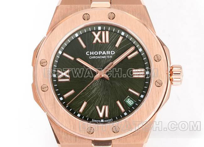 top-tier watch ChopardGH factory snow mountain proud wing green dial41mmrose gold steel braceletfront live photo