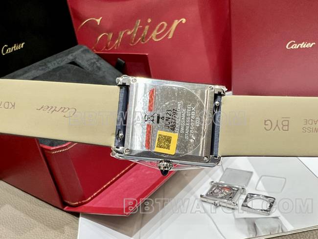 collectible watch tank DR factory Cartier silver white dialdiamond bezelquartz blue leather braceletcaseback live photo