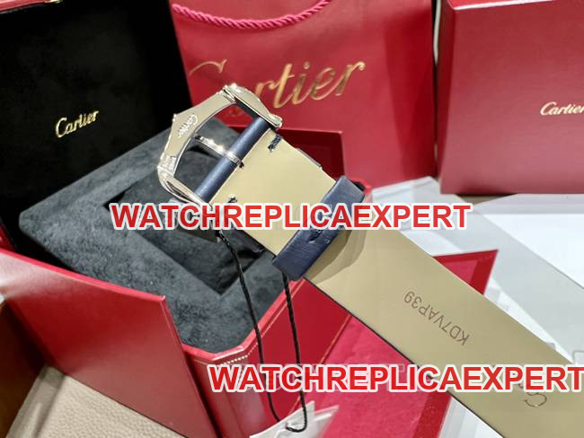 collectible watch tank DR factory Cartier silver white dialdiamond bezelquartz blue leather braceletclasplive photos