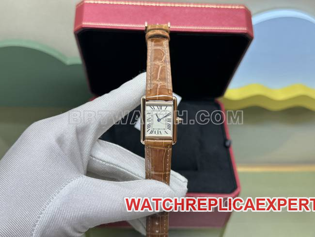 collectible watch tank DR factory Cartier silver white dialquartz gold brown braceletfront live photo