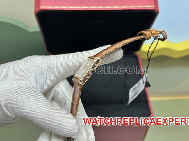 collectible watch tank DR factory Cartier silver white dialquartz gold brown braceletside live photo
