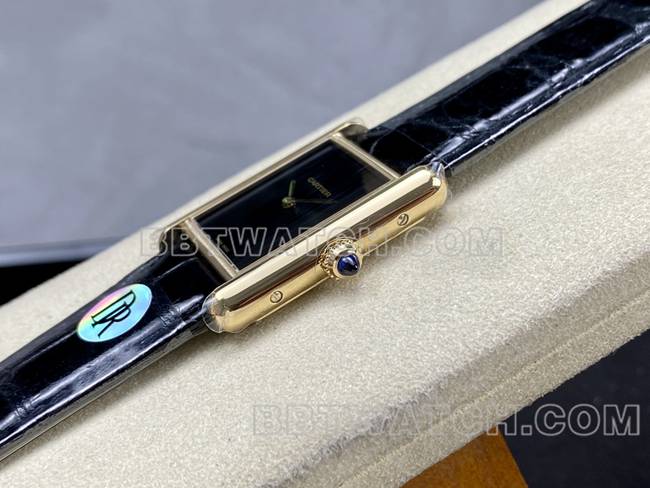 collectible watch DR factory Cartier tank black dial gold case quartz black braceletside live photo
