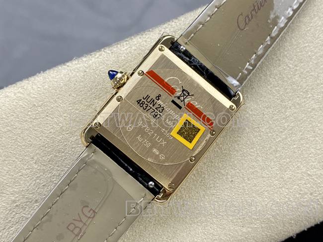 collectible watch DR factory Cartier tank black dial gold case quartz black braceletcaseback live photo