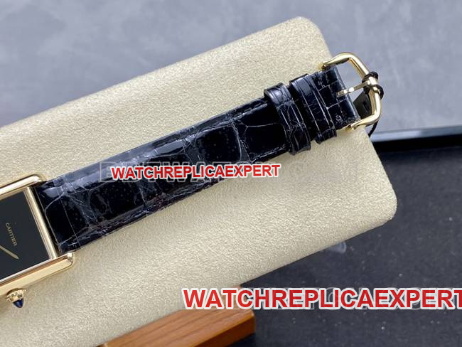 collectible watch DR factory Cartier tank black dial gold case quartz black braceletclasplive photos