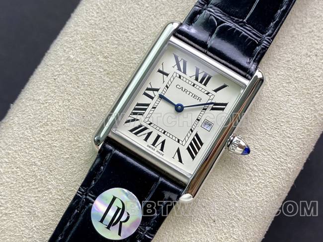collectible watch DR factory tank Cartierwhite dial small quartz black braceletfront live photo