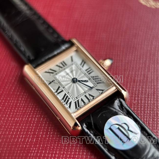 1:1replica watch DR factory tank Cartier silver gray plate rose gold case quartz black braceletfront live photo