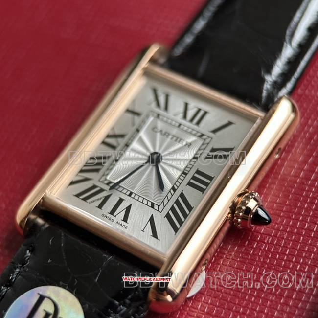 1:1replica watch DR factory tank Cartier silver gray plate rose gold case quartz black braceletfront live photo