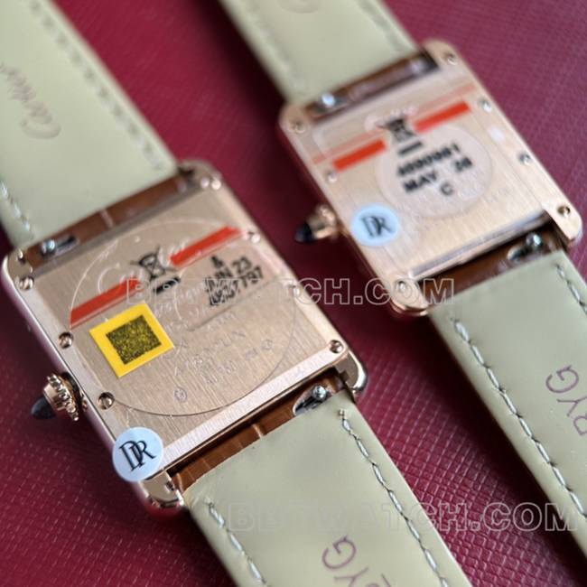 watch DR factory tank Cartier silver gray plate rose gold case quartz brown braceletcaseback live photo