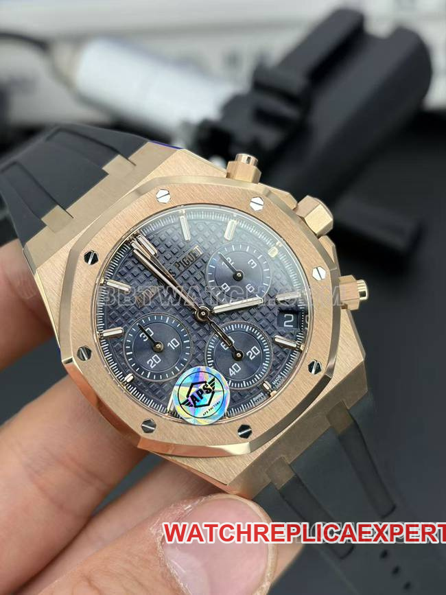 top-tier watch APS factory Audemars PiguetRoyal Oakblue dialrose gold rubber braceletfront live photo