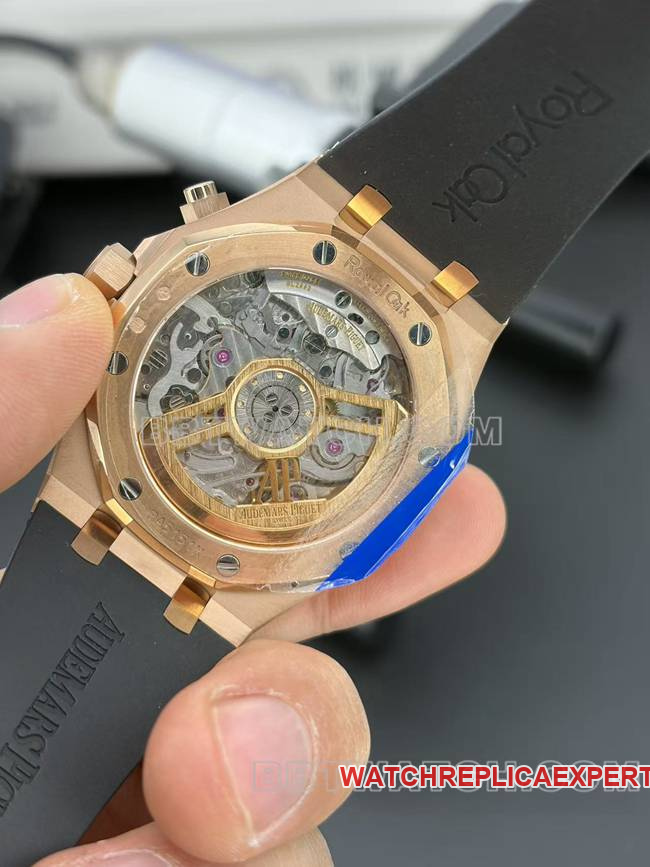 top-tier watch APS factory Audemars PiguetRoyal Oakblue dialrose gold rubber braceletcaseback live photo