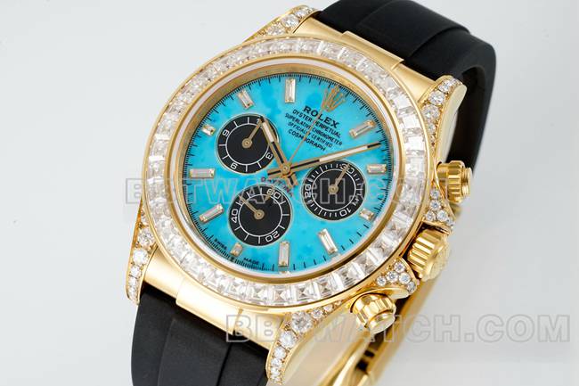 collectible watch PPM factory DaytonaRolex turquoise disc moissanite diamond bezel126538TROfront live photo
