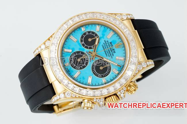 collectible watch PPM factory DaytonaRolex turquoise disc moissanite diamond bezel126538TROfront live photo