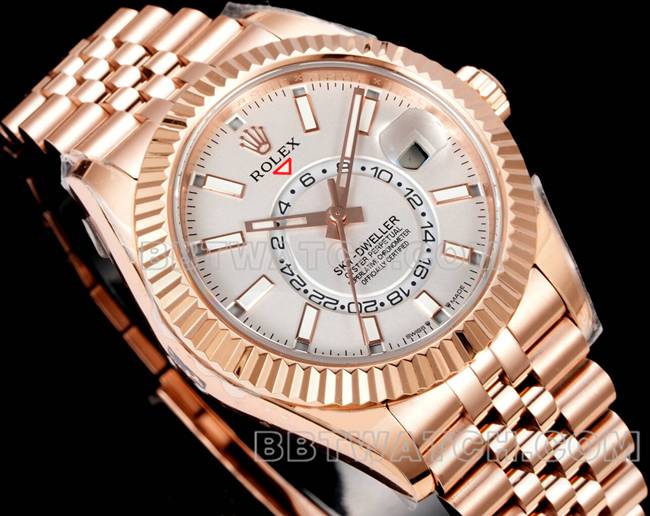watch AR+ factory pilot rolexwhite dial mechanical rose gold steel braceletfront live photo