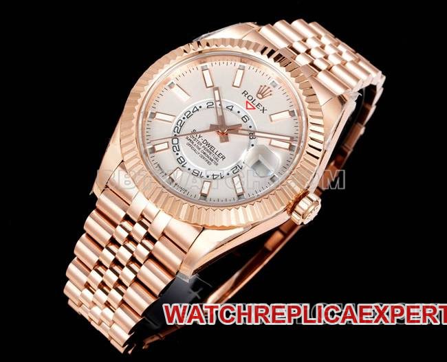watch AR+ factory pilot rolexwhite dial mechanical rose gold steel braceletfront live photo