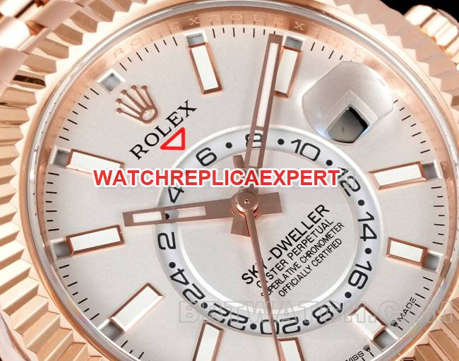 watch AR+ factory pilot rolexwhite dial mechanical rose gold steel braceletfront live photo