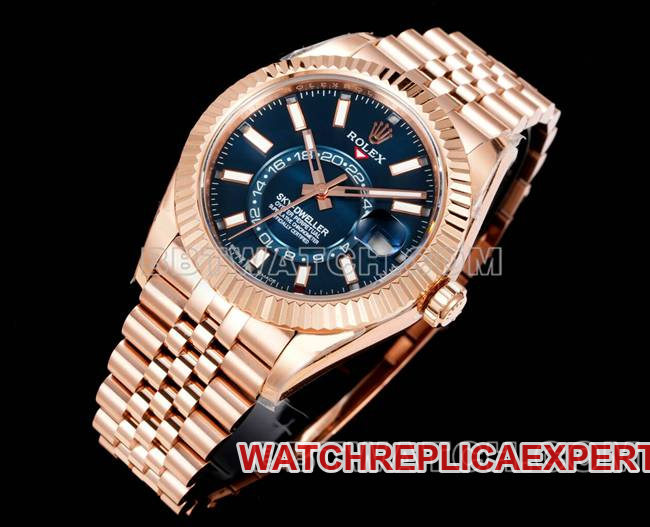 collectible watches AR+ factory pilot rolexblue dial mechanical rose gold steel braceletfront live photo