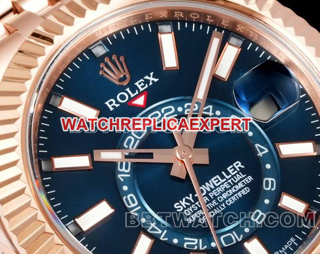 collectible watches AR+ factory pilot rolexblue dial mechanical rose gold steel braceletfront live photo