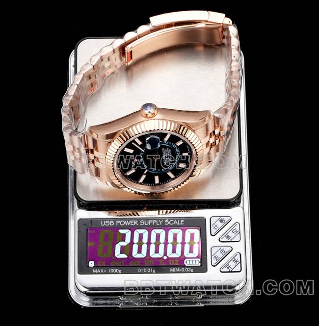 collectible watches AR+ factory pilot rolexblue dial mechanical rose gold steel bracelet weight live photos