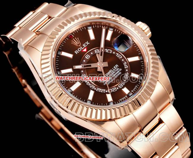 watch AR+ factory Rolex Navigator brown dial mechanical rose goldfront live photo