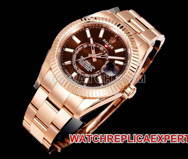 watch AR+ factory Rolex Navigator brown dial mechanical rose goldfront live photo