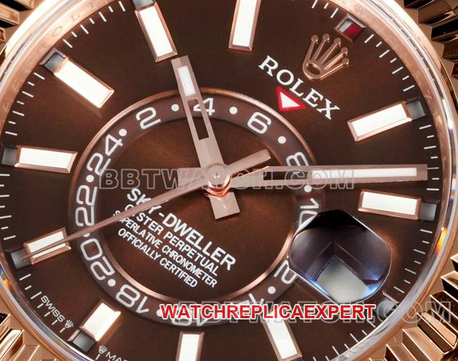 watch AR+ factory Rolex Navigator brown dial mechanical rose goldfront live photo