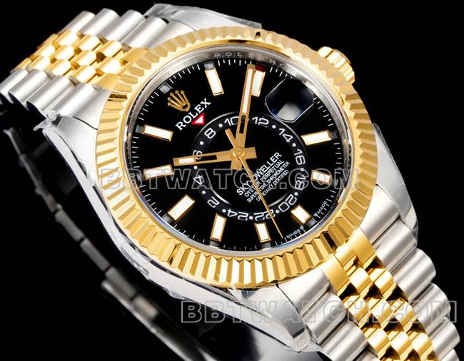 collectible watch RolexAR+ factory pilot black dial mechanical room gold front live photo