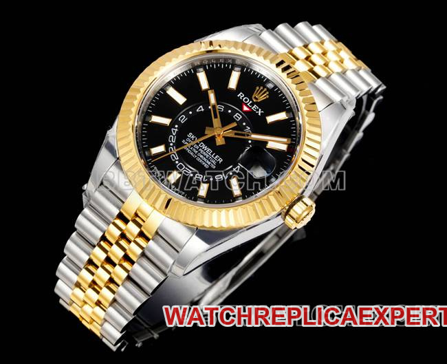 collectible watch RolexAR+ factory pilot black dial mechanical room gold front live photo