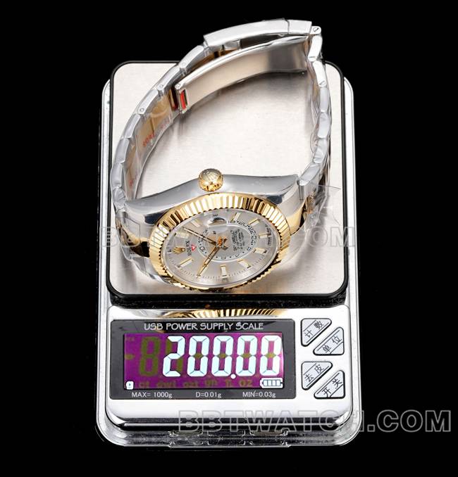top-tier watch Navigator AR+ factory Rolexwhite dial mechanical room gold steel bracelet weight live photos