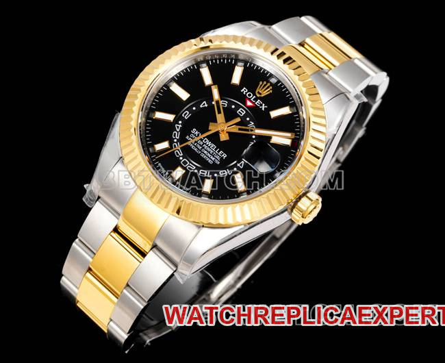 collectible watch Navigator AR+ factory Rolexblack dial mechanical room gold steel braceletfront live photo
