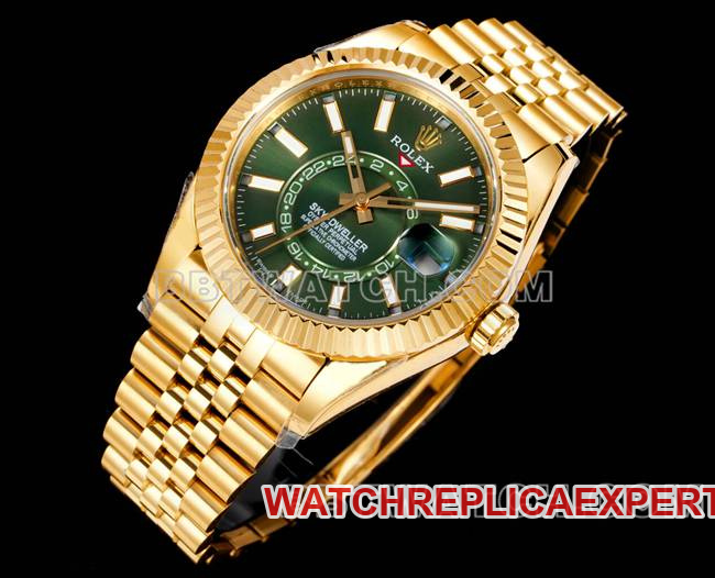 AR+ factory collectible watch pilot rolexgreen dial mechanical yellow goldfront live photo