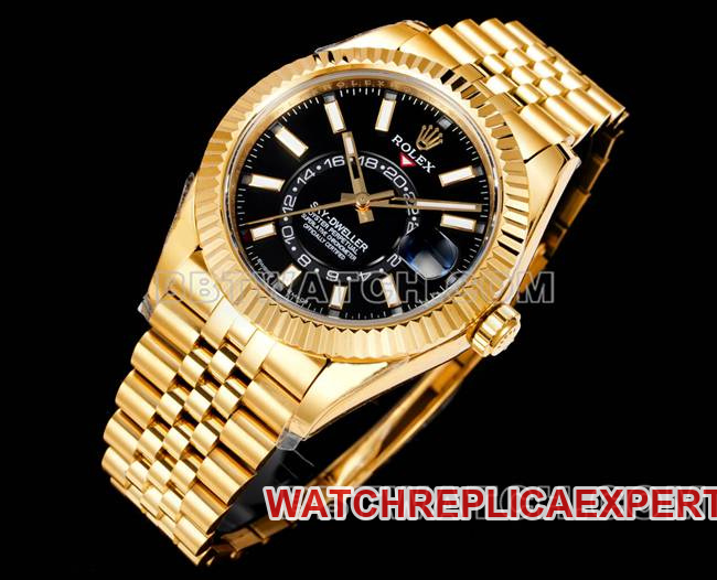AR+ factory 1:1replica watch pilot rolexblack dial mechanical yellow goldfront live photo