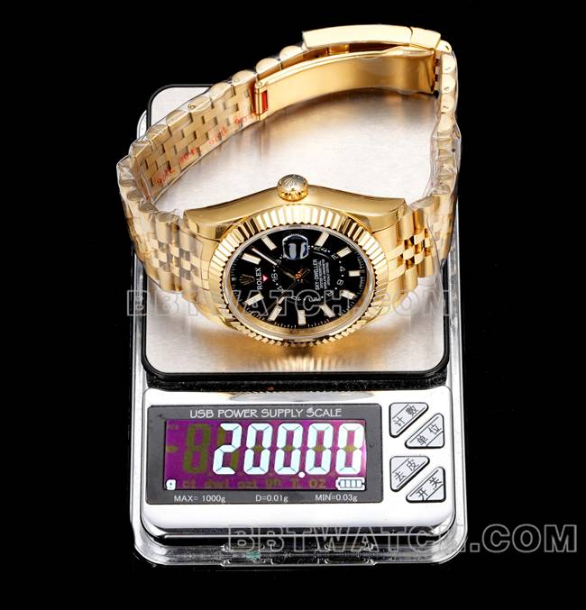 AR+ factory 1:1replica watch pilot rolexblack dial mechanical yellow gold weight live photos