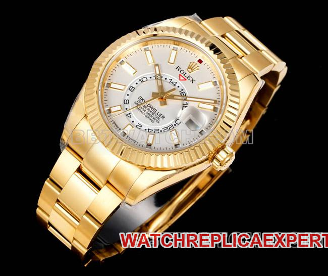 AR+ factory watch pilot rolexwhite dial mechanical yellow gold steel braceletfront live photo