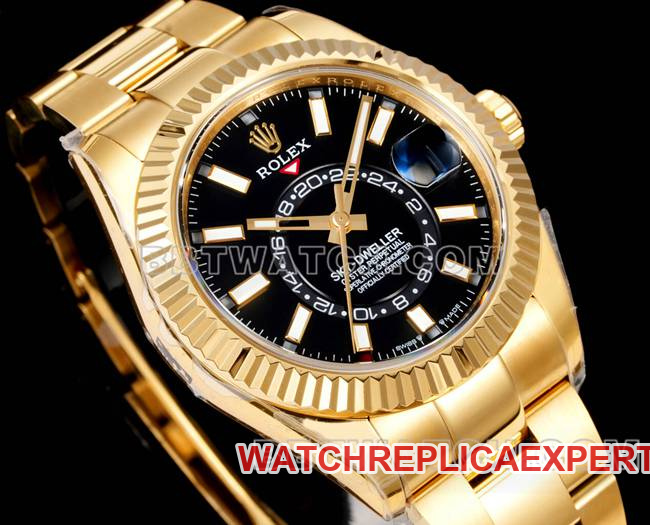 AR+ factory 1:1replica watch Rolex pilot black dial mechanical yellow gold steel braceletfront live photo