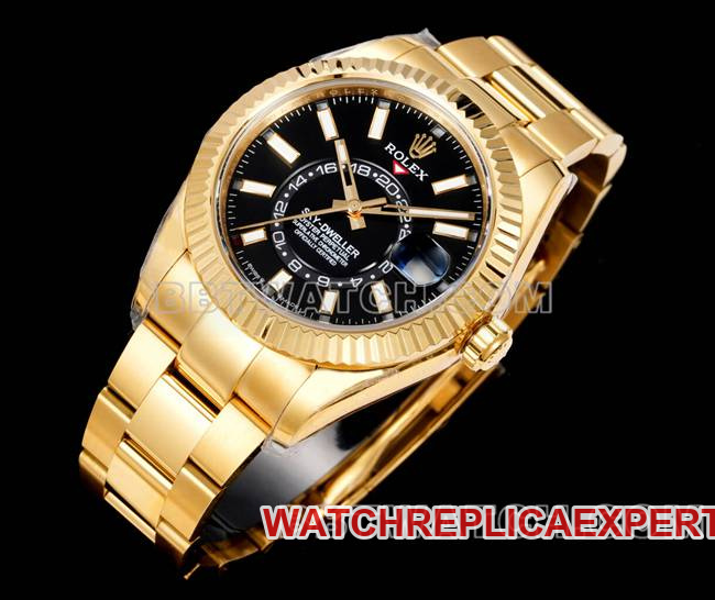 AR+ factory 1:1replica watch Rolex pilot black dial mechanical yellow gold steel braceletfront live photo