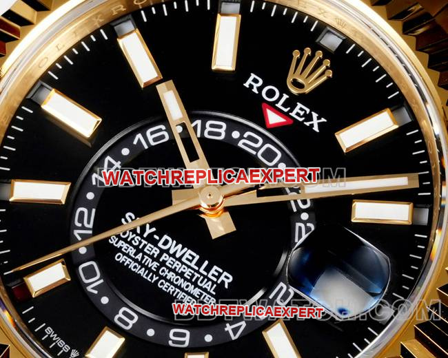 AR+ factory 1:1replica watch Rolex pilot black dial mechanical yellow gold steel braceletfront live photo