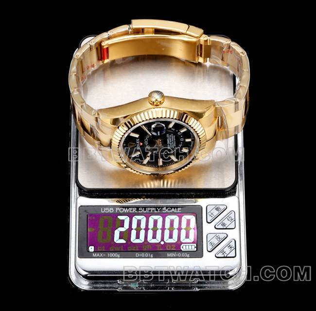 AR+ factory 1:1replica watch Rolex pilot black dial mechanical yellow gold steel bracelet weight live photos