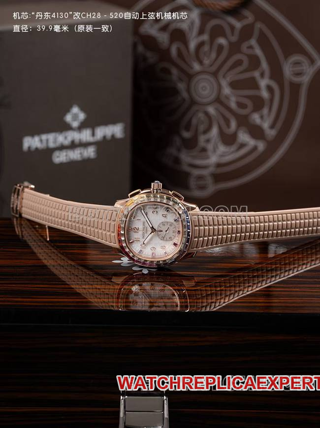 1:1replica watchPPM factoryPatek PhilippeAquanaut mechanical light brown rubber braceletfront live photo