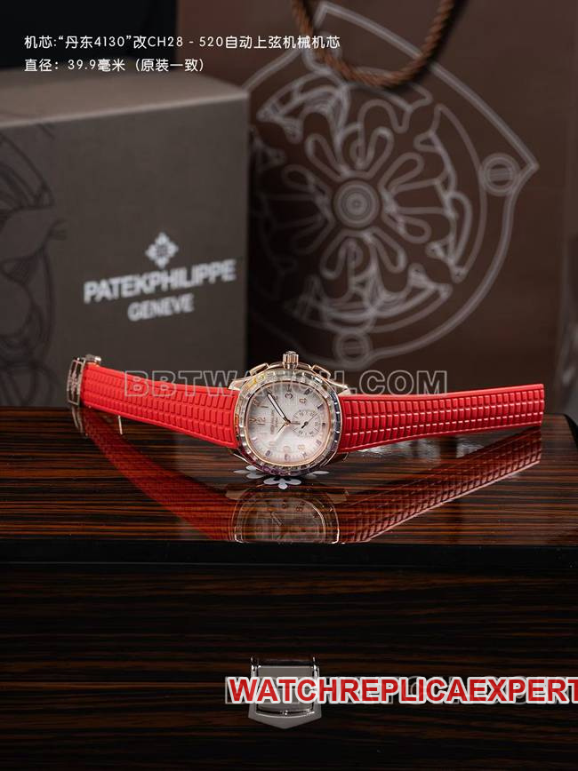 collectible watch Patek PhilippePPM factory Aquanaut mechanical red rubber braceletfront live photo