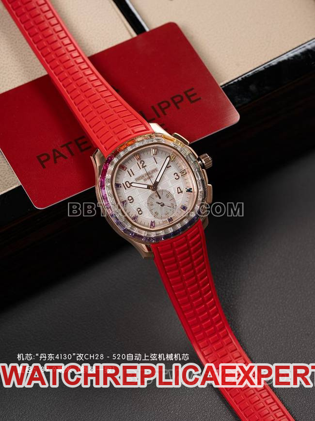 collectible watch Patek PhilippePPM factory Aquanaut mechanical red rubber braceletfront live photo
