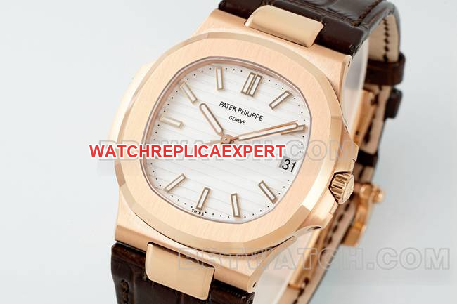 1:1replica watch NautilusDDF factory Patek Philippewhite dial leather bracelet5711front live photo