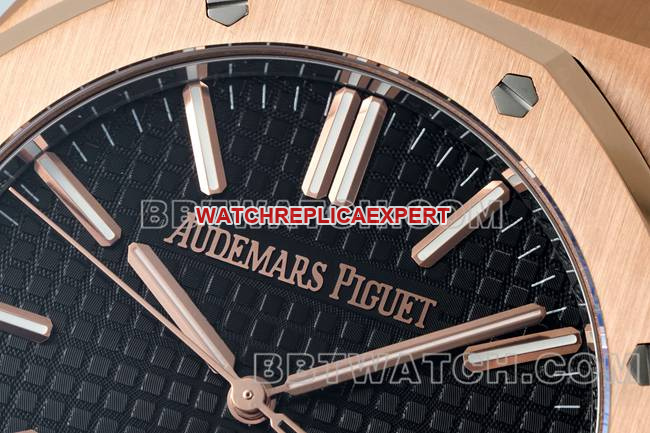 collectible watch Royal OakDDF factory Audemars Piguetblack dialrose gold4302 mechanical leather bracelet15510front live photo